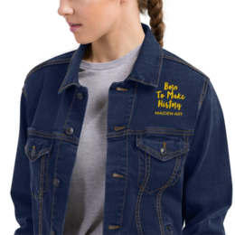 Embroidered denim jacket The Rebel Girl in Me will Never Die Unisex denim jacket - Gold Embroidery