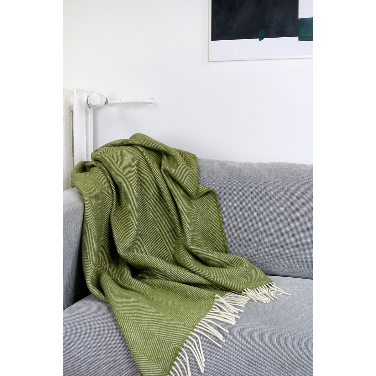 Wool blanket / cuddly blanket herringbone moss