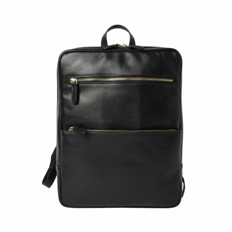 Leather backpack with backside troller strap- Brown