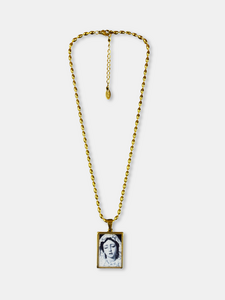 Gold Necklace Medallion Victorian Style Symbolic Sentimental Pendant Cameo Necklace Pendant Square Cabochon Charm