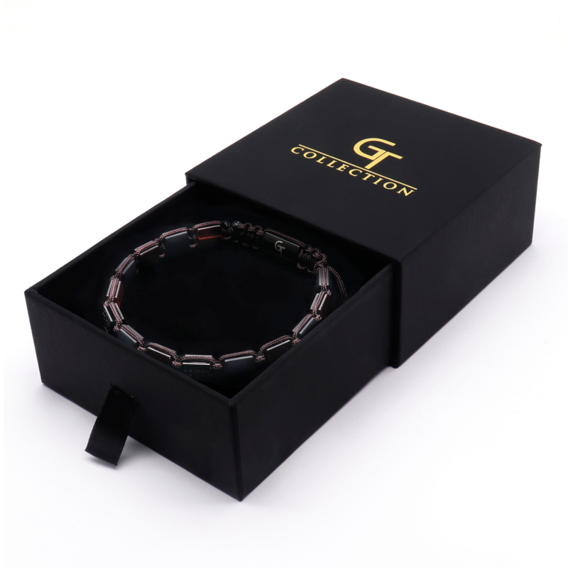 Roter Tigerauge für Männer, schwarzes Onyx Flat Perlenarmband