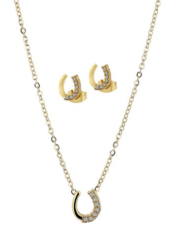 Accent Stainless Steel Horseshoe Jewelry Set, Chain & Stud Earrings, Gold Tone