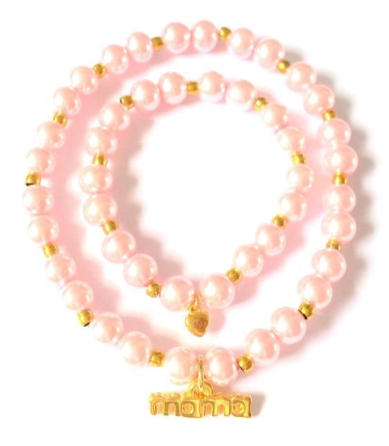 Mama & baby girl bracelet Pink Pearls Gold