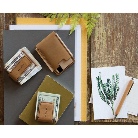 Leather money clip with integrated card holder