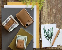 Leather money clip with integrated card holder