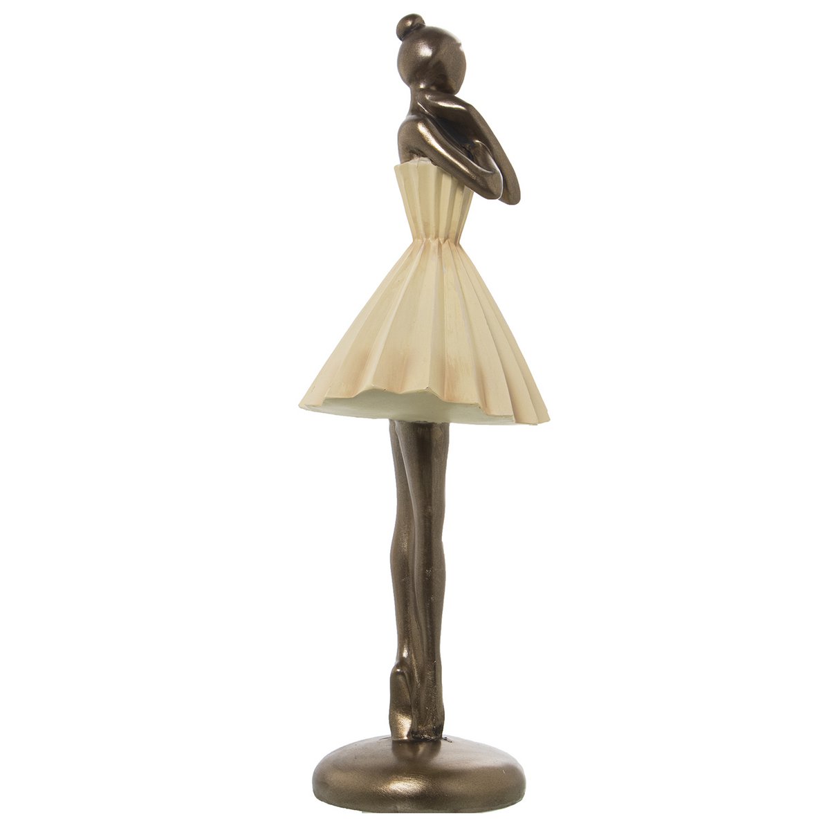 KREMOWA/ZŁOTA FIGURA TANCERKA Z ŻYWICY 14X11X34CM ST50402