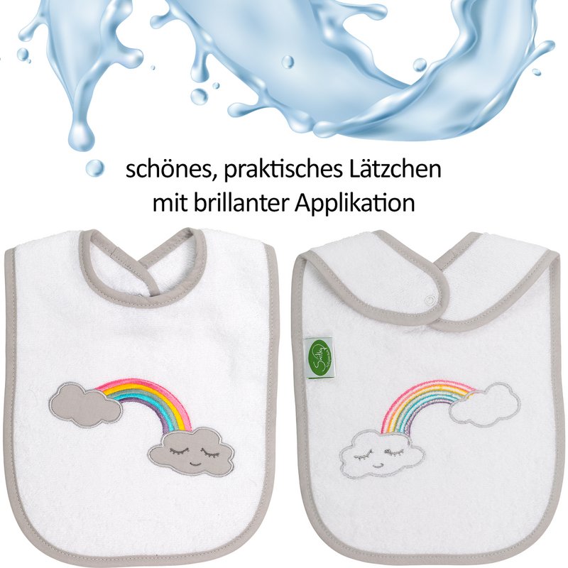 Bib rainbow, white, 24 x 24