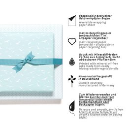Vögel Emballage Paper Mint - Papier d'emballage maritime avec des mouettes, comme emballage cadeau pour le mariage, pour la naissance ou le baptême