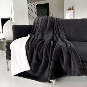 Imitation rabbit fleece blanket anthracite grey with imitation sheep lining 130x170