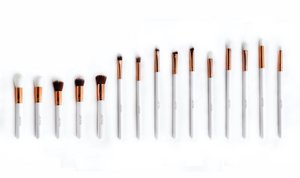 Make-Up Brush Set 15-Piece Professional White Including Clutch