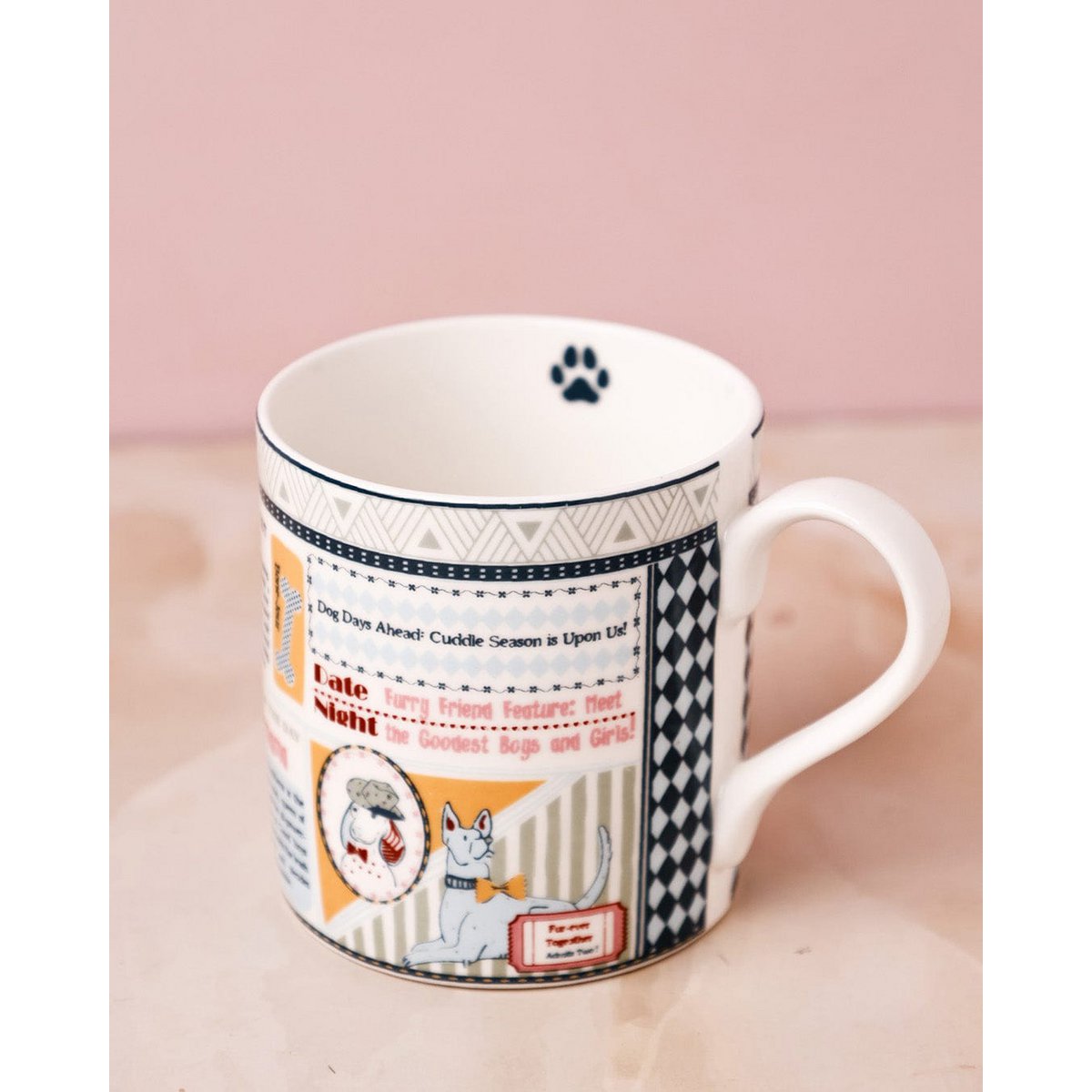 Fine China Mug Newspaper Print - Playful Illustrations, 300ml