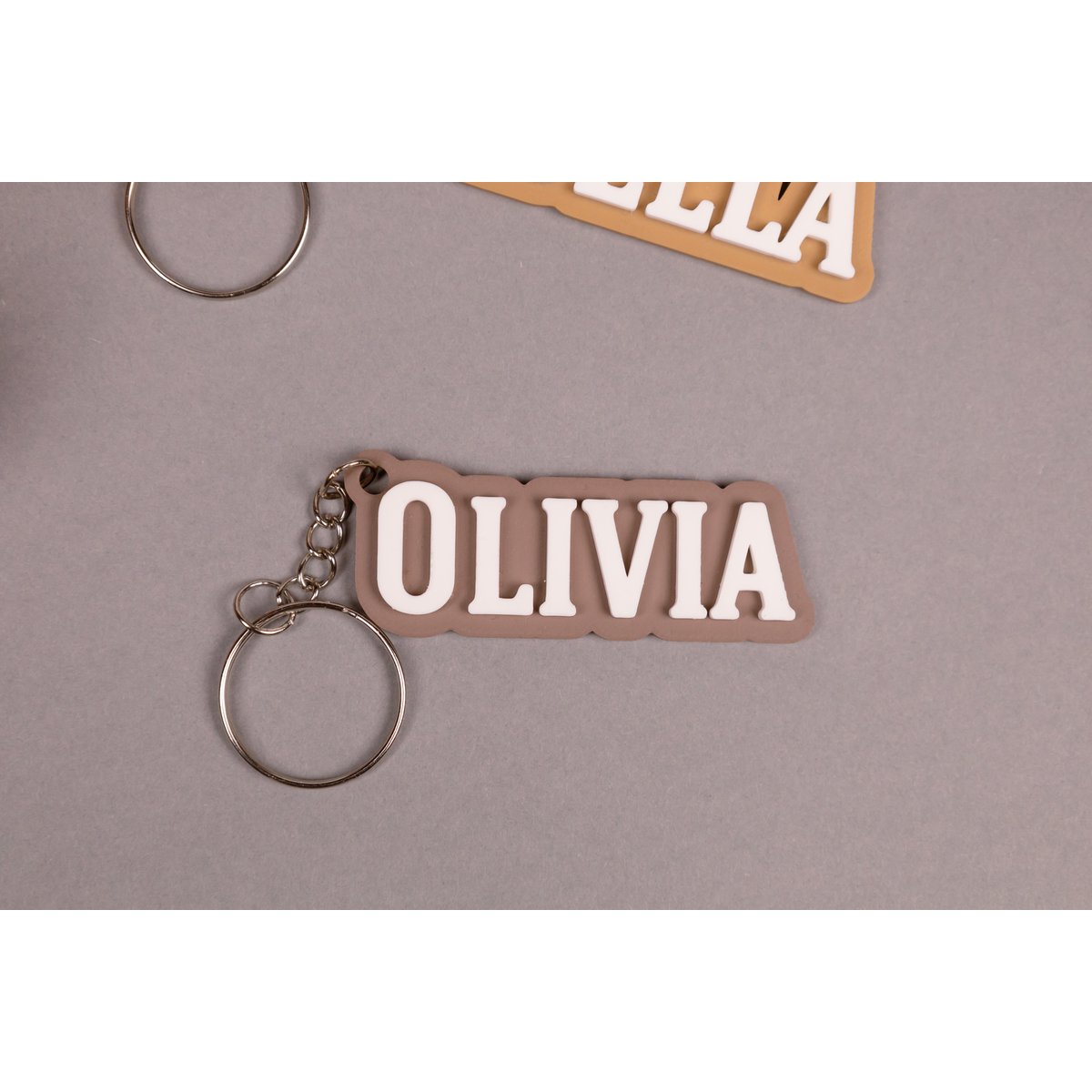 Custom Name Keychain - Personalized Keyring - Sustainable Gift for Her, Him, or Kids - Neutral Tone Bag Charm, School Graduation Gift