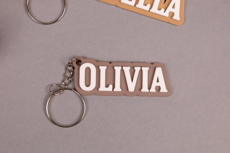 Custom Name Keychain - Personalized Keyring - Sustainable Gift for Her, Him, or Kids - Neutral Tone Bag Charm, School Graduation Gift