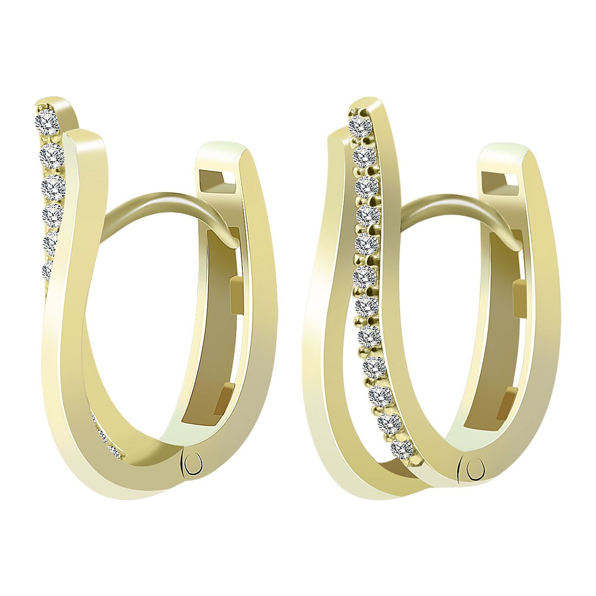 333/- Gold folding hoop earrings "Cleo", zirconia trim, yellow gold, 8 carat