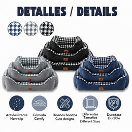 Yommy Haustierbett | Elegantes Hahnentritt-Design | Weiches und warmes Bett mit rutschfester Unterseite | Erhältlich in 3 Größen S/M/L und den Farben Grau, Blau und Schwarz | Ideal für Hunde und Katzen, bequem, langlebig und perfekt für den Winter