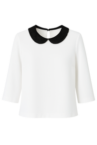 Cream Top with Black Peter Pan Collar