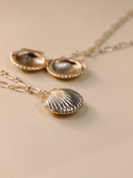 Gold and silver shell-shaped charms on a delicate chain necklace.
