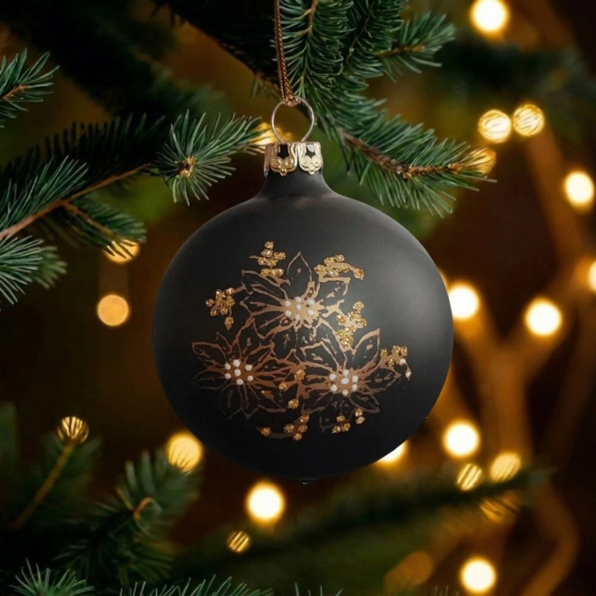 "Fleur de Noël noire" - Boules de Noël 6 cm noir mat