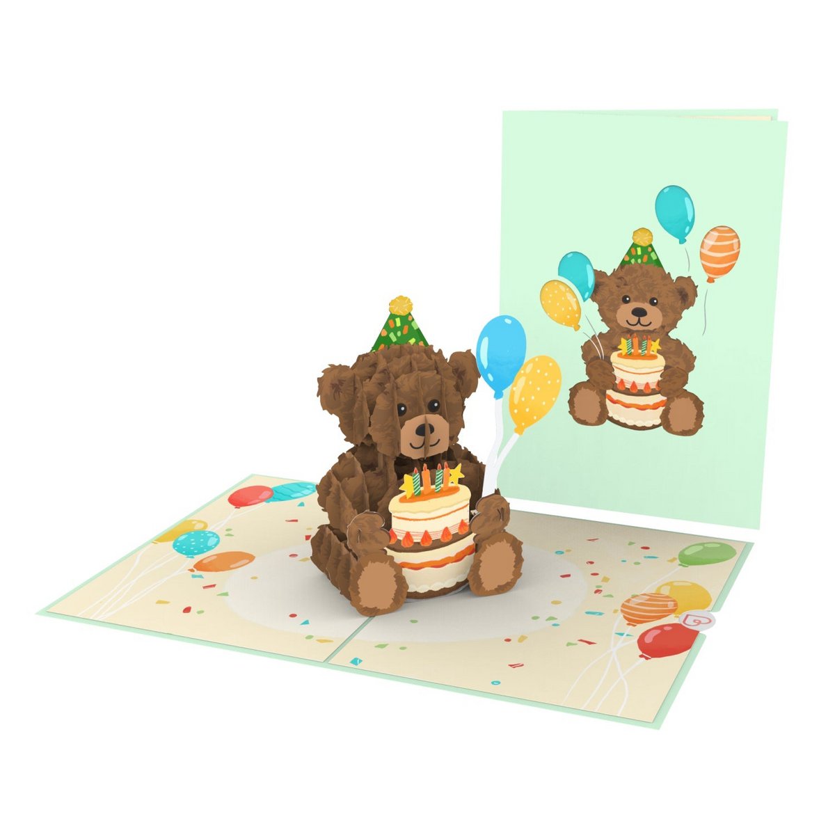 Teddy con tarjeta emergente de pastel de cumpleaños