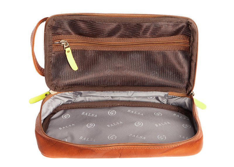 Trousse de toilette avec compartiment - Cognac yellow