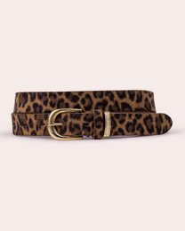 NINA | Animal Print læderbælte med afrundet tekstureret spænde