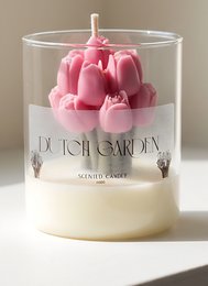 Vibrant tulip-shaped scented candle in a variety of colors including yellow, red, and pink. Crafted with high-quality wax and a long-lasting fragrance, perfect for adding a touch of Dutch garden ambiance to any space.