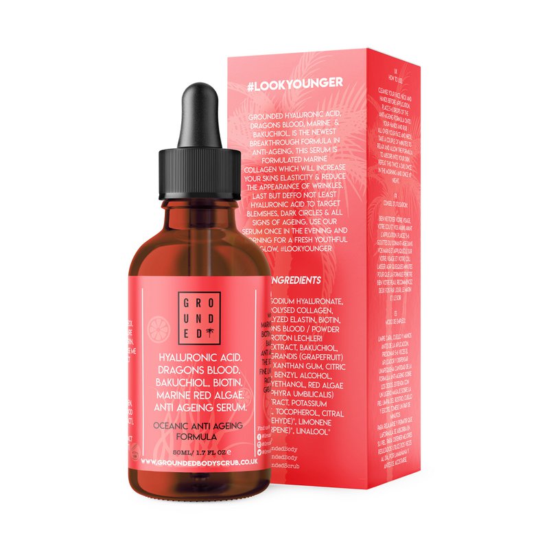 Hyaluronic Acid, Dragons Blood, Bakuchiol, Biotin, Marin Red Algae. Anti Aging Serum (50ml)