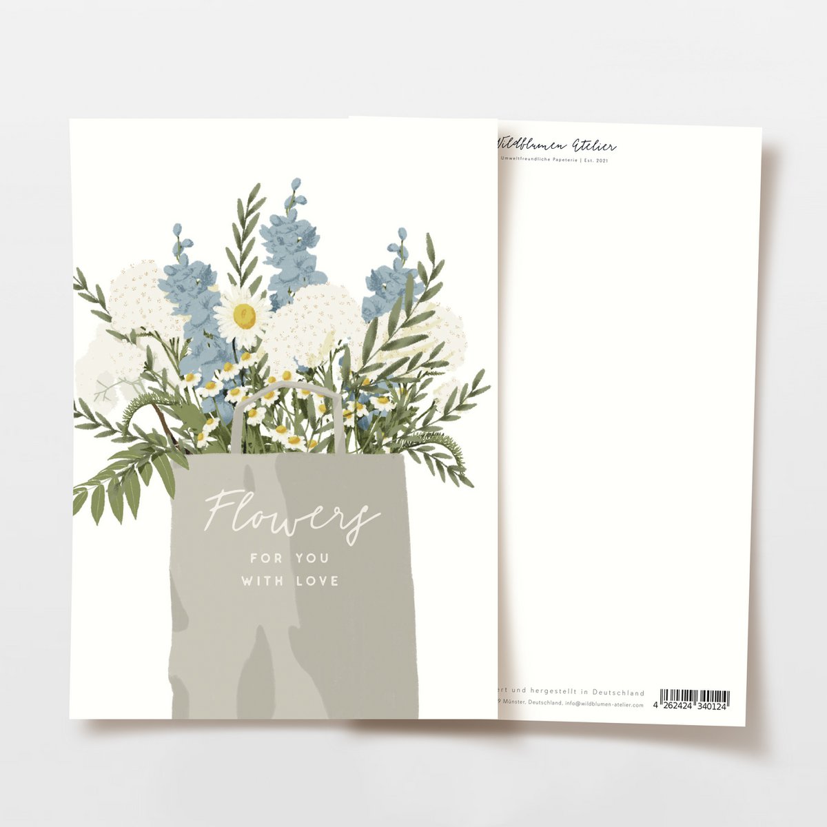 Postcard 'Flowers for you with love' bag of flowers