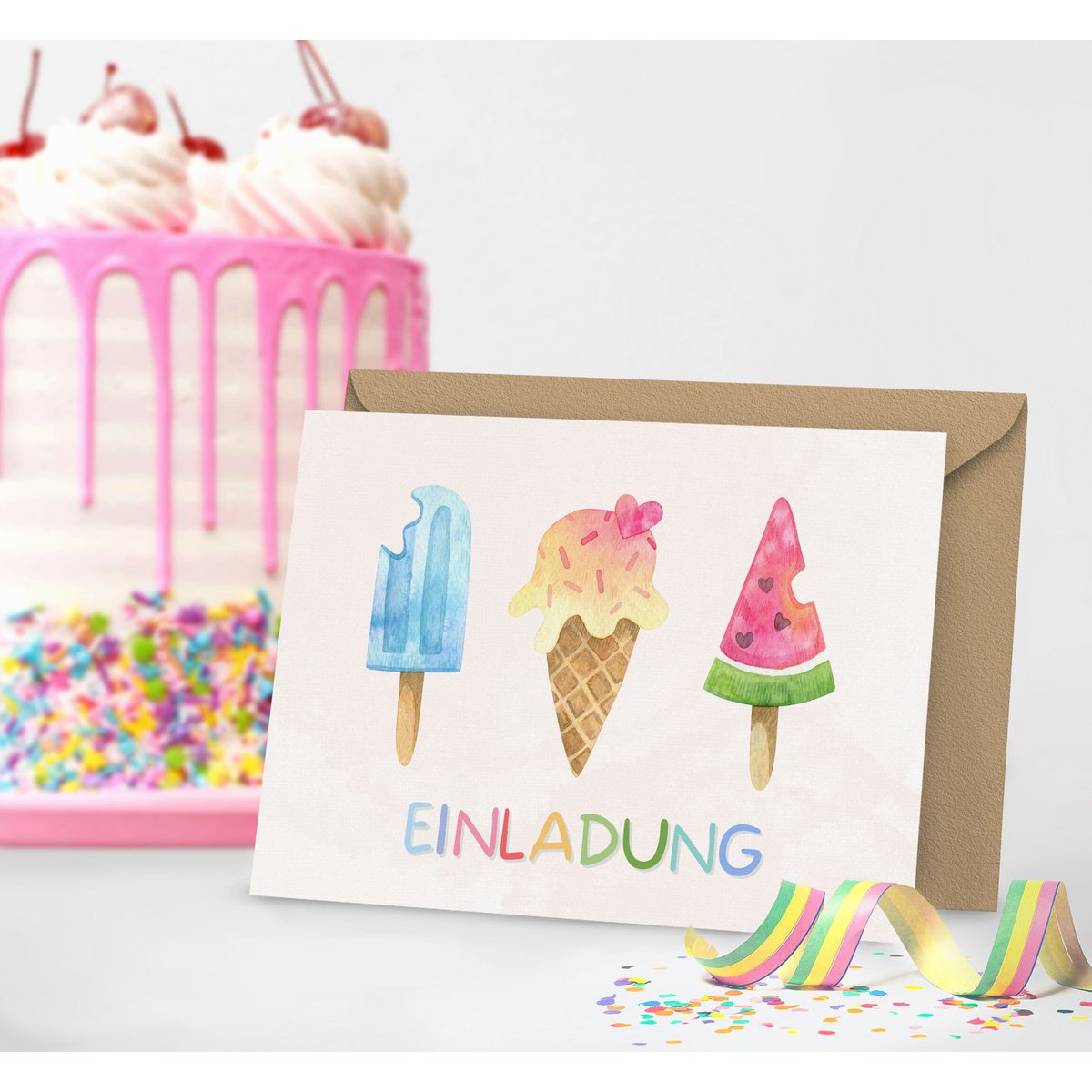 Tarjetas de invitación para fiesta de cumpleaños de helado para niñas y niños, tarjetas de invitación de helado para que los niños llenen con sobres para fiesta de cumpleaños de helado
