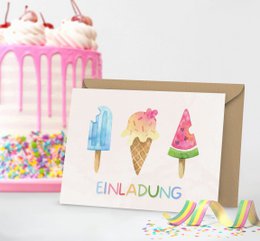 Is fødselsdagsfest invitationskort til piger og drenge, is invitationskort til børn at udfylde med konvolutter til is fødselsdagsfest