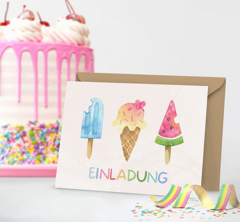 Ice Cream Birthday Party Invitation Cards for Girls and Boys, Ice Cream Invitation Cards for Kids to Fill Out with Envelopes for Ice Cream Birthday Party