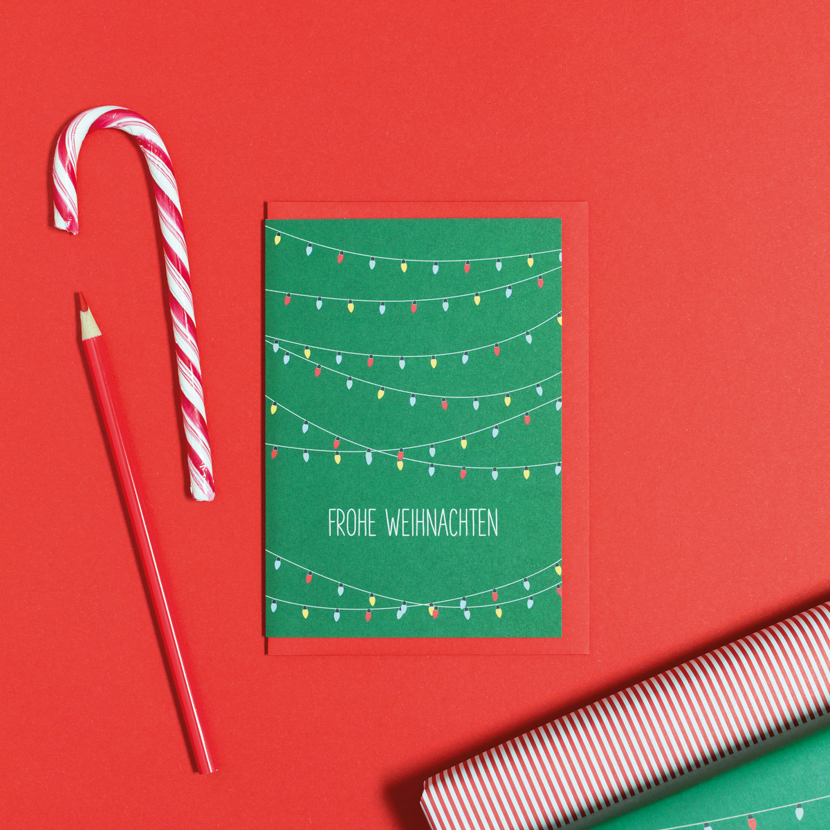 Weihnachtskarte mit Lichterkette "Frohe Weihnachten" aus 100% Recyclingpapier