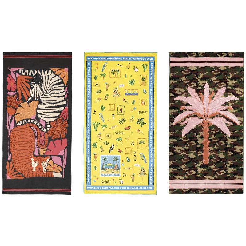 STRANDHÅNDKLÆDE OG 3FARVEPRINT MIKROFIBERKOVOLUT