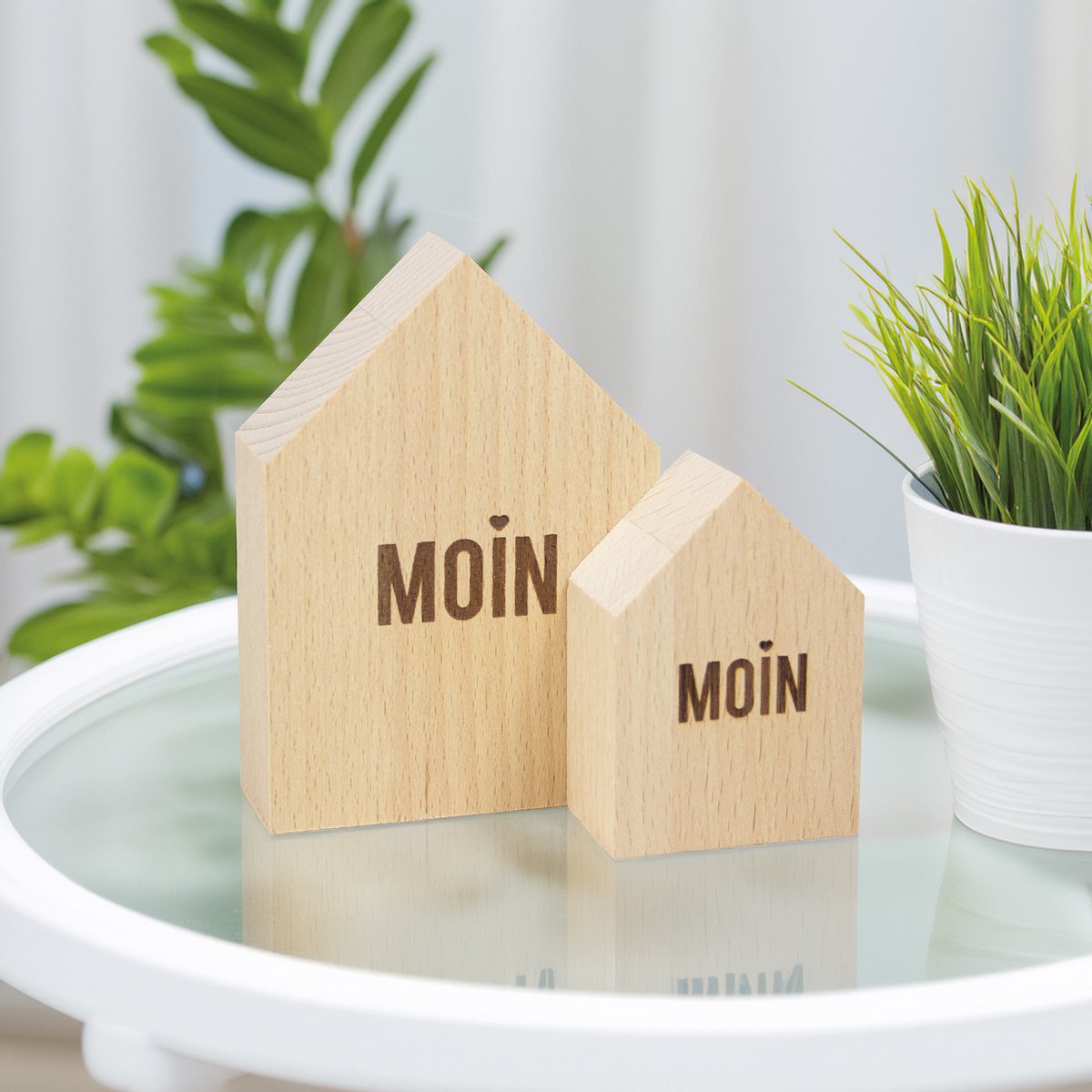Groot decoratief houten huis Moin gemaakt van duurzaam beukenhout