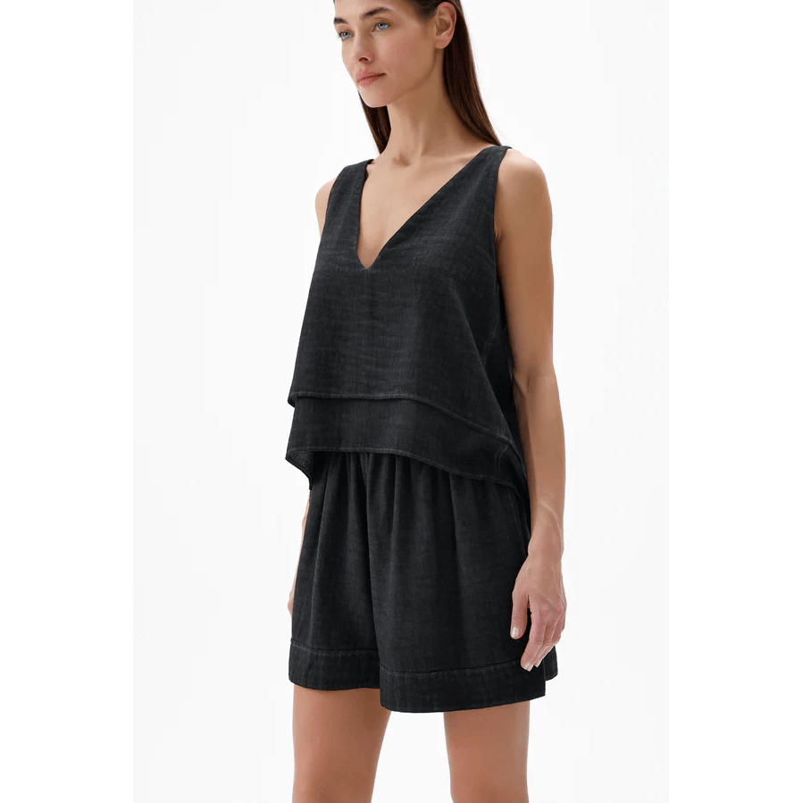IKIKIZ Black Cotton-Linen Tank Blouse