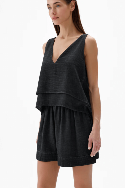Camicetta canotta nera (3210) 30% lino, 70% cotone