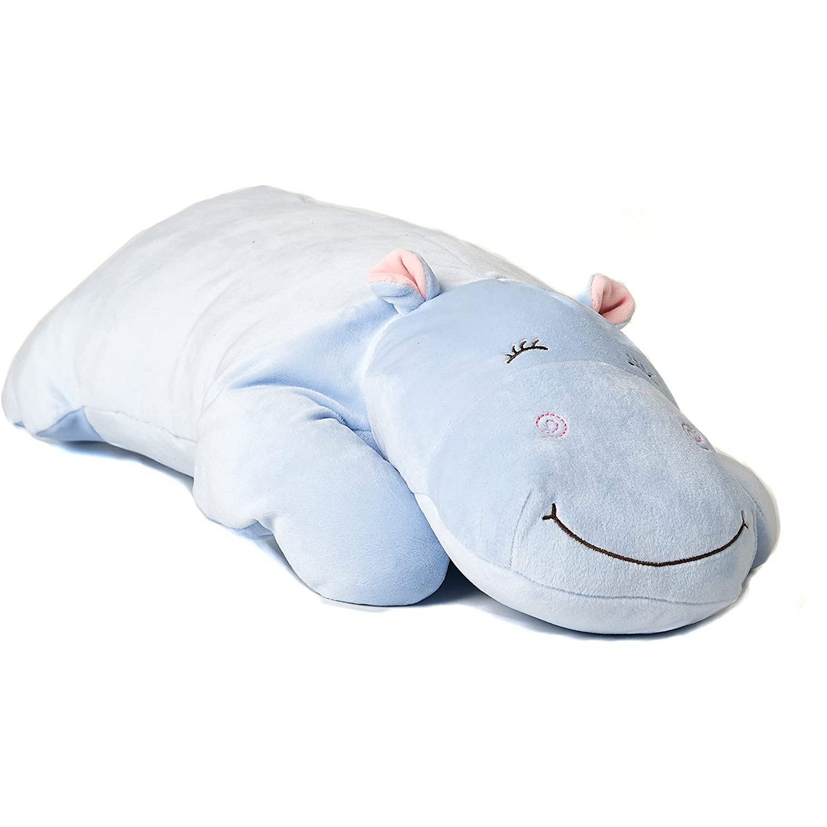 Oreiller en peluche hippopotame (bleu clair), ultra doux - 60 cm (longueur) - peluche