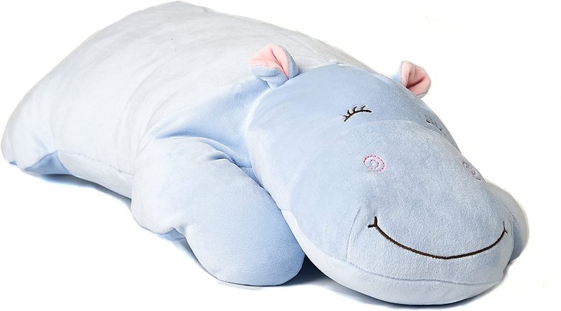 Cuscino peluche ippopotamo (azzurro), ultra morbido - 60 cm (lunghezza) - peluche