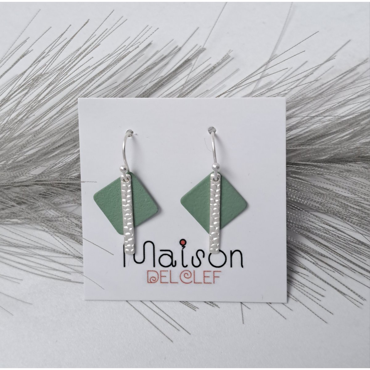 Pendientes - Fun SQ - plata mate - verde