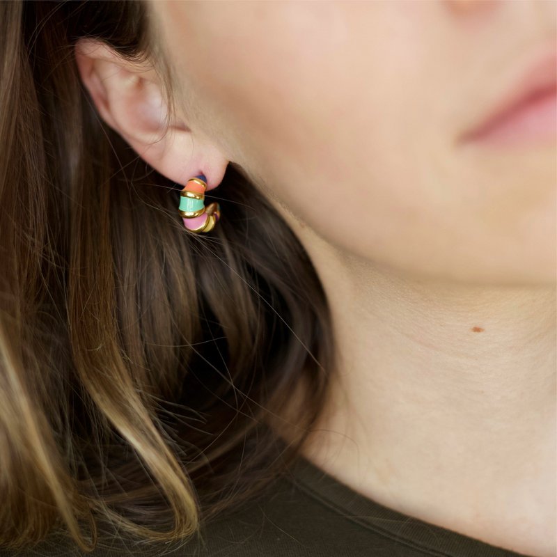 Nadine - Colourful Enamel Hoop Croissant Earrings