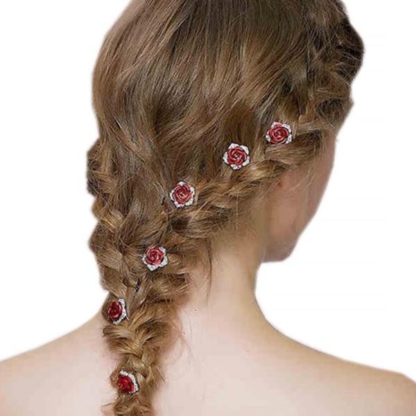 Scarlet Rose Bridal Hair Pins-One set of 8