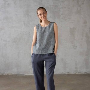 Leinenbluse Navy White Gingham Alice