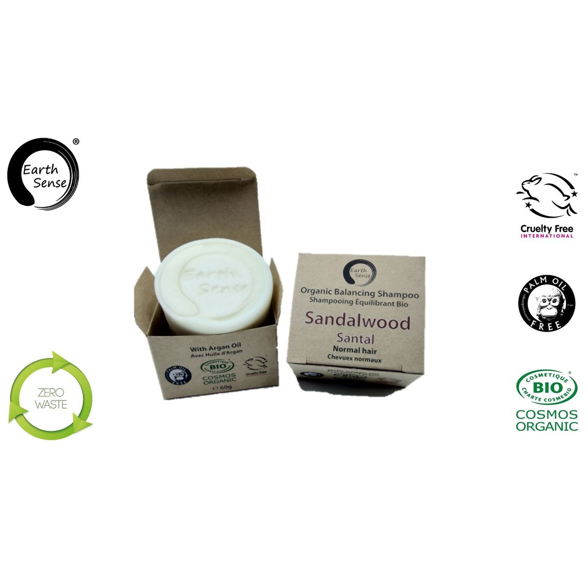 Organisk certificeret afbalancering af solid shampoo - Sandeltræ - Normal & alle hårtyper 60G