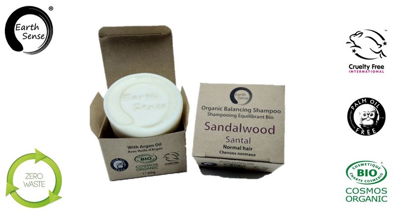 Balancage certifié biologique Shampooing solide - bois de santal - Types de cheveux normaux et de tous les cheveux 60G