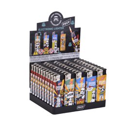 Electronic lighter with stormtrooper design, multiple colorful patterns, rechargeable, windproof, display box.