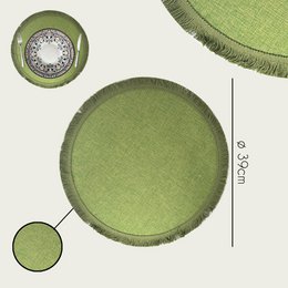 Arca TONDA Placemat Round 39cm, with fringe, green, polyester