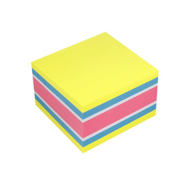 Info notes 75x75mm assorti felle kleuren blok a 450 vel geel, blauw, wit, roze