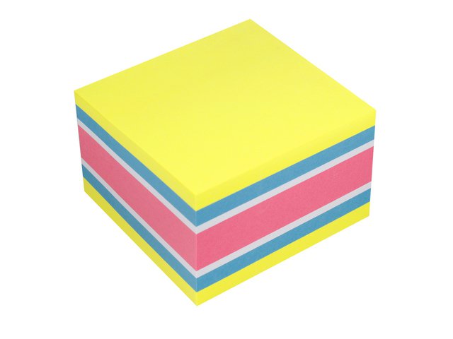 Info notes 75x75mm assorti felle kleuren blok a 450 vel geel, blauw, wit, roze