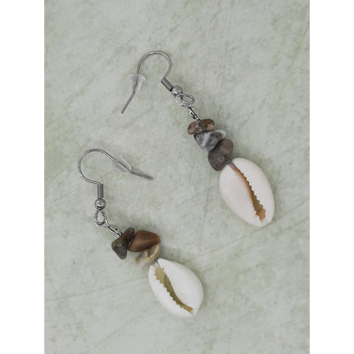 %2378 Cowrie shell gemstones jasper fur earrings