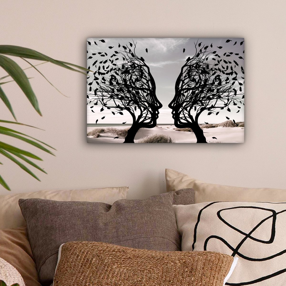 Canvas schilderij  - Wanddecoratie Bomen - Gezicht - Bladeren - Moderne kunst - Muurdecoratie woonkamer - Kamer decoratie modern - Abstracte schilderijen